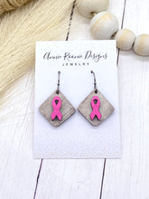 Load image into Gallery viewer, Handpainted Wooden Breast Cancer Awareness Earrings