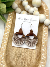 Load image into Gallery viewer, Handpainted Wooden Striped Scallop Hoop earrings