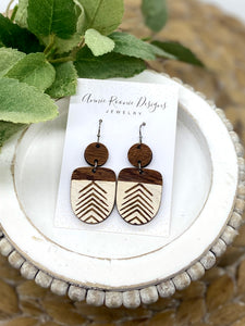 Handpainted Wooden Ivory Tiny Chevron Boho Dangle earrings