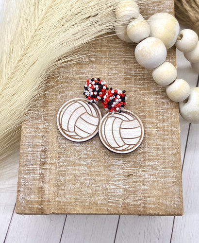 Handpainted Distressed Wooden Volleyball earrings - beaded topper