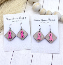 Load image into Gallery viewer, Handpainted Wooden Breast Cancer Awareness Earrings