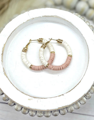 Blush & Gold Heishi bead hoop earrings