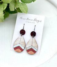 Load image into Gallery viewer, Handpainted Distressed Wooden Teardrop earrings