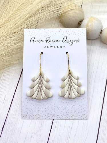 Neutral Striped Polymer clay Christmas Tree earrings