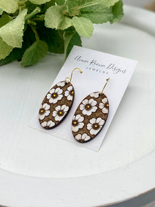 Handpainted Wooden Floral Oval earrings