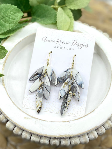 Gray, White, & Black Marble Leaf Drop Clay earrings