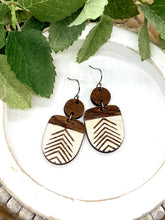 Load image into Gallery viewer, Handpainted Wooden Ivory Tiny Chevron Boho Dangle earrings