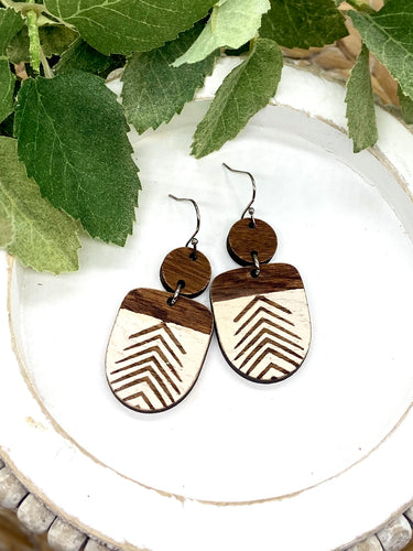 Handpainted Wooden Ivory Tiny Chevron Boho Dangle earrings