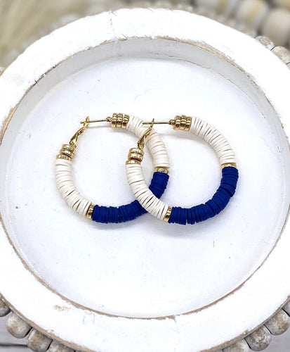 Navy & Gold Heishi bead hoop earrings