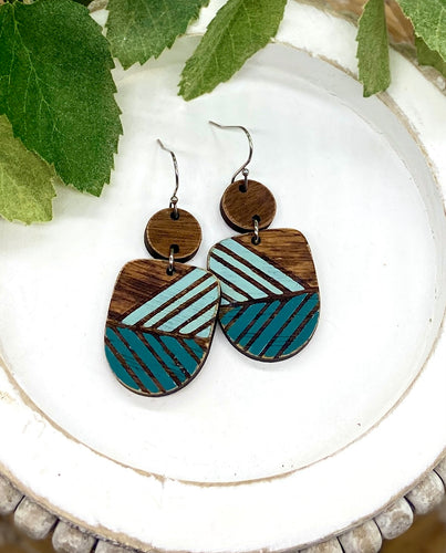 Handpainted Wooden Turquoise Split Chevron Boho Dangle earrings