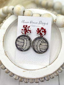 Handpainted Distressed Wooden Volleyball earrings - beaded topper