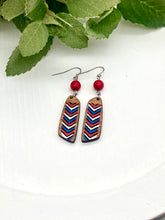 Load image into Gallery viewer, Red, White, &amp; Blue Handpainted Trapezoid Wooden earrings