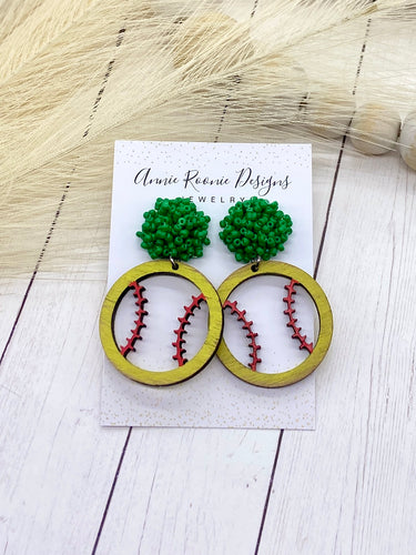 Handpainted Distressed Wooden Open Softball earrings