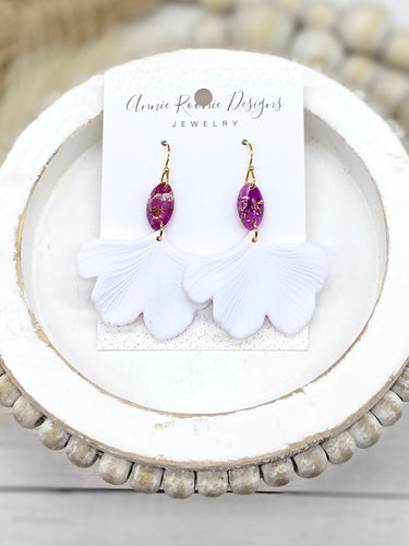 Acrylic & Pink Marbled Clay Gingko leaf earringsll