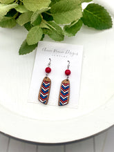 Load image into Gallery viewer, Red, White, &amp; Blue Handpainted Trapezoid Wooden earrings