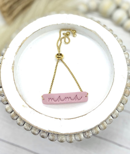 Mauve pink clay MAMA adjustable chain bracelet