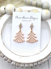 Load image into Gallery viewer, Neutral Striped Polymer clay Christmas Tree earrings