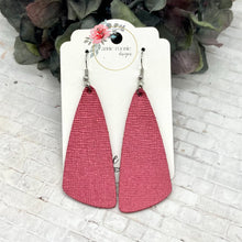 Load image into Gallery viewer, Metallic Dark Pink Saffiano Leather Wedge Bar earrings