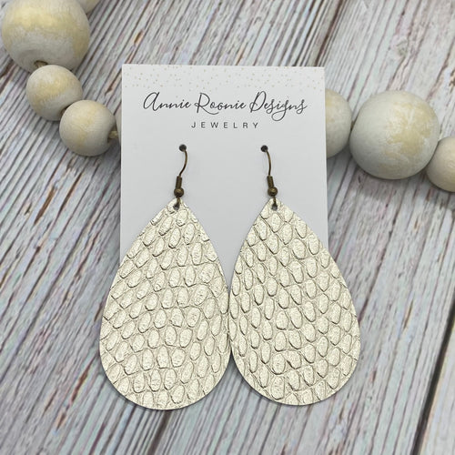 Platinum Gold Snakeskin Leather Teardrop earrings