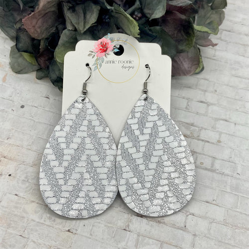 Silver Chevron Leather Teardrop earrings