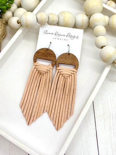 Woven Fringe Earrings in Peach leather