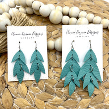 Load image into Gallery viewer, Falling Leaves Earrings in Turquoise Pebbled Leather
