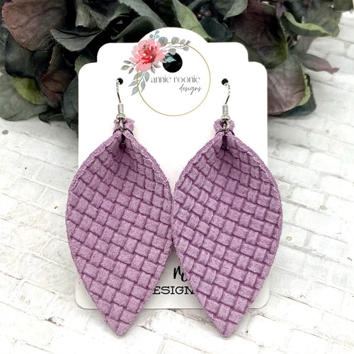 Lavender Crosshatch Suede Pinched Petal earrings