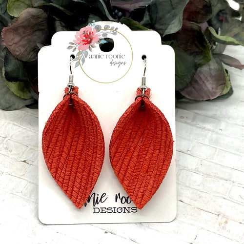 Red Striped Textured Suede Pinched Petal earrings