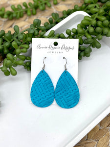 Turquoise Crosshatch Leather Teardrop earrings